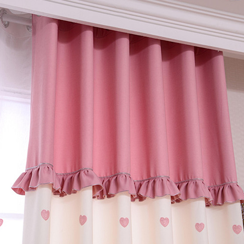 韩式粉色女孩卧室飘窗儿童KT猫棉麻成品遮光绣花窗帘田园公主风