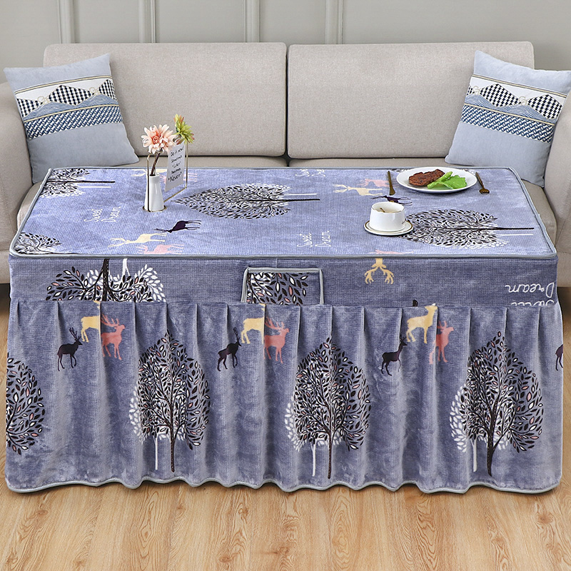 冬季新款长方形法兰绒裙摆电炉罩面绒烤火桌子罩暖桌罩茶几罩