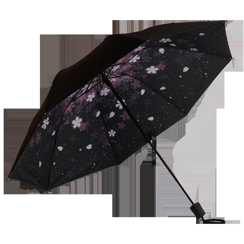雨伞图案星空印花个性创意层自动外黑色黑胶内花里面有带的