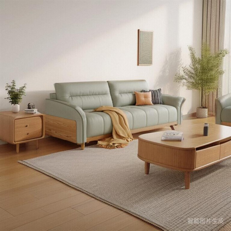 202新款猫爪皮实木折叠两用沙发小户型客厅三人直排家用沙发床