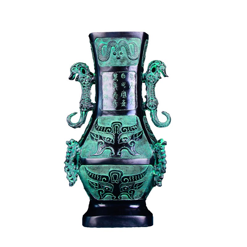 青铜器仿古摆件兽面方壶花瓶花插酒器汉婚装饰礼品室内桌面定制