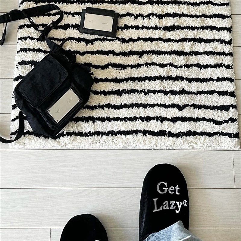 黑白横条纹簇绒植绒地毯客厅卧室地垫风吸水速干加厚防滑地毯