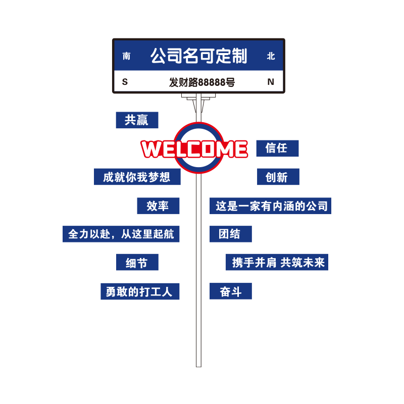 创意路牌公司文化墙定制办公室墙面装饰氛围布置企业励志标语墙贴