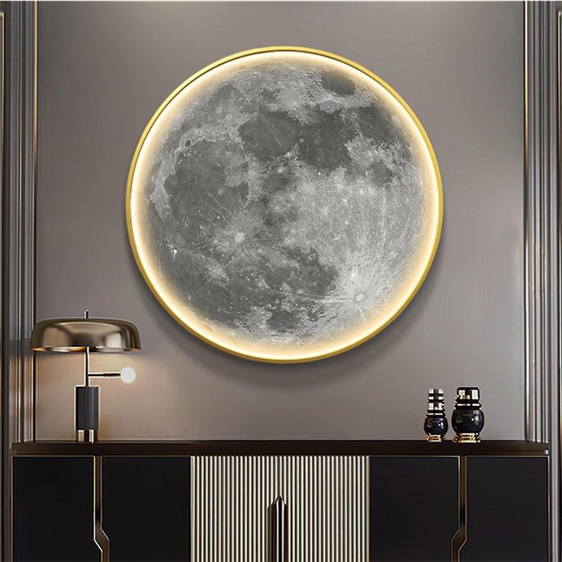 现代轻奢卧室床头装饰画高级感月球发光氛围灯画行星地球玄关壁画图片