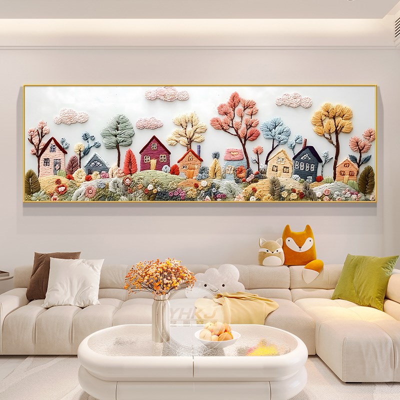 童话小镇奶油风客厅装饰画小众艺术沙发背景墙挂画卧室床头墙壁画图片
