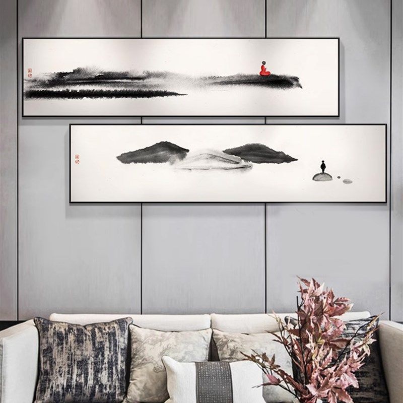 新中式水墨山水装饰画客厅沙发背景墙壁书房茶室禅意卧室床头挂画,家居饰品,现代装饰画,淘宝优惠券,粉丝福利购,淘宝优惠卷