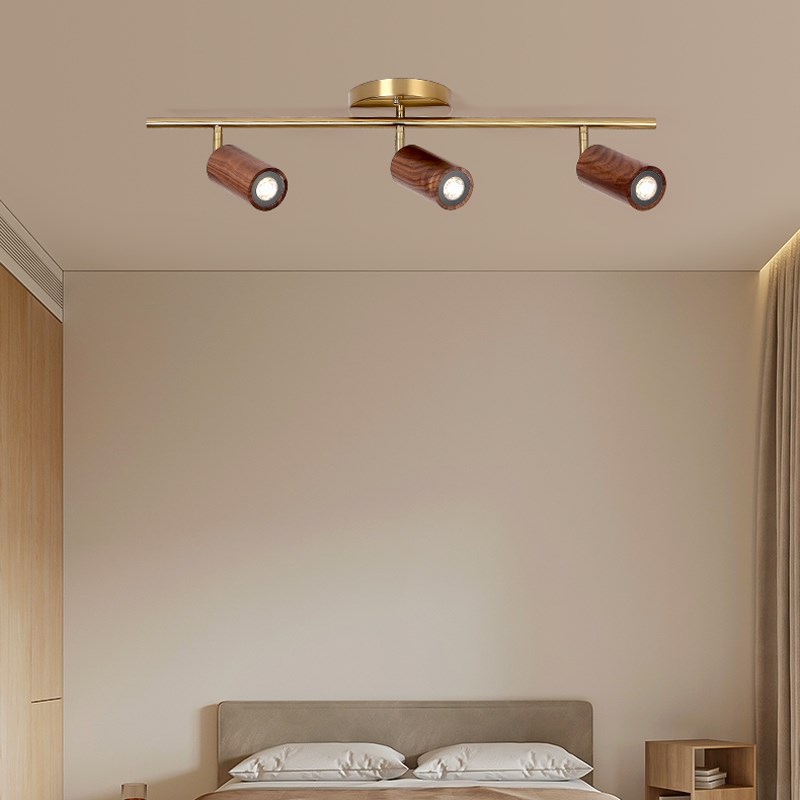 木斯特北欧led射灯客厅墙灯黑胡桃实木服装店轨道过道复古射灯