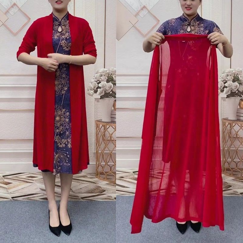 中年女装薄外套配连衣裙子外搭防晒衣夏装洋气配旗袍披肩网纱开衫