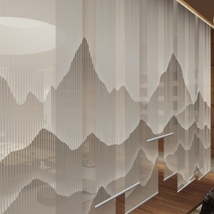 办公室卷帘半透窗帘纱屏风电动升降软隔断布挂帘新中式客厅免打孔