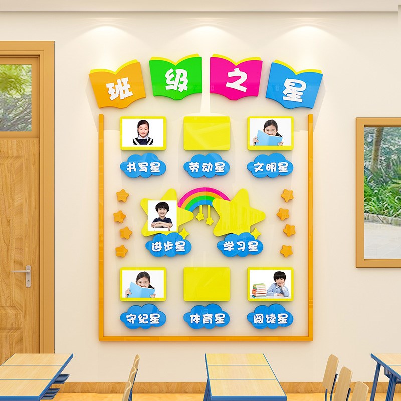 每周班级之星墙贴3d立体教室布置装饰文化墙小学生公告评比栏环创