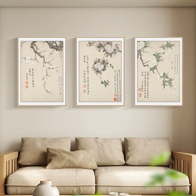 项圣谟新中式客厅装饰画餐厅饭厅挂画水墨画背景墙壁画玄关花鸟图