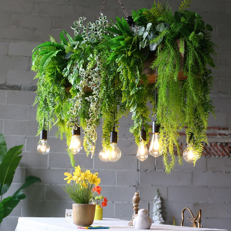 吧台吊灯创意植物装饰灯特色个性花园餐厅长桌灯工业风吊顶绿植灯
