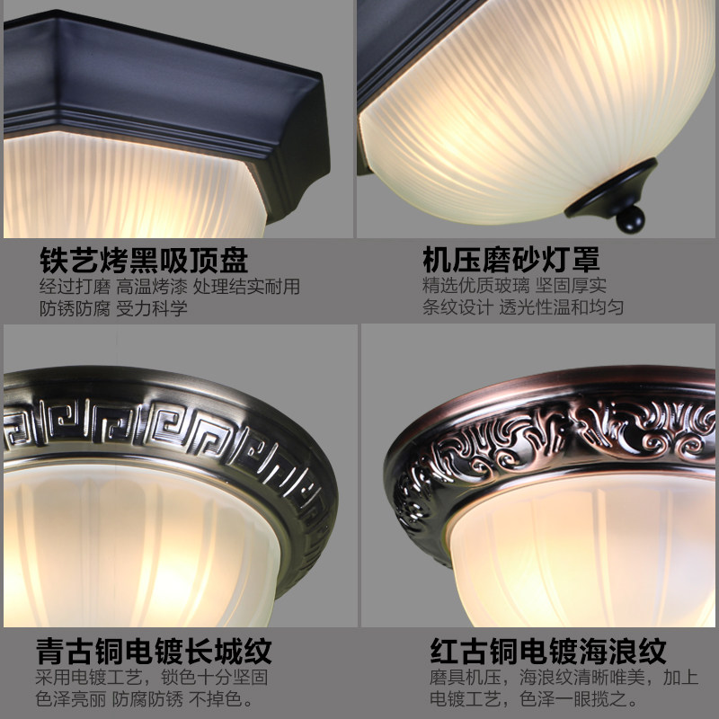 美式吸顶灯圆形 阳台走廊灯餐厅铁艺卧室灯玄关大气复古欧式灯具