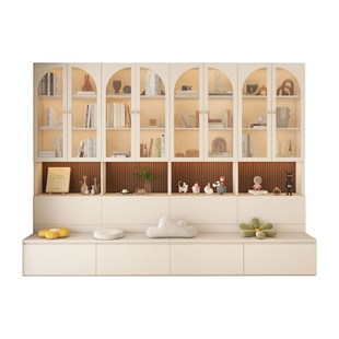 实木复古书柜卡座一体整墙储物柜小户型去客厅化书橱组合柜子定制