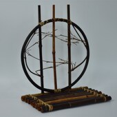 竹编紫竹圆月花器日式 创意花架禅意桌面茶艺竹排摆件藤编茶道零配