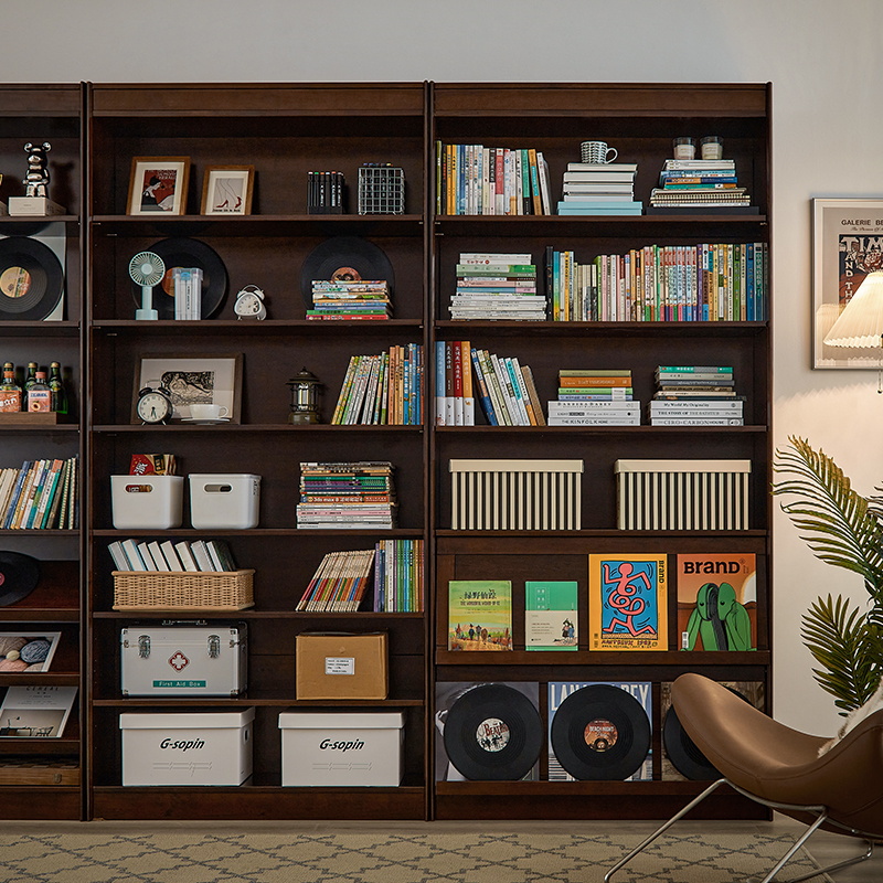 美式纯全实木书柜家用置物落地复古整面满墙多层展示收纳阅读书架