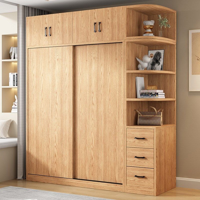 光明家具衣柜家用卧室推拉门实木衣橱原木小户型移门收纳柜
