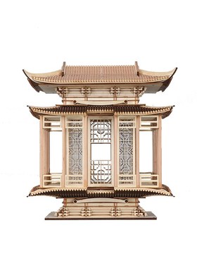 新中式创意仿古建筑雕塑台样板间书房客厅玄关博古架软装饰品摆件