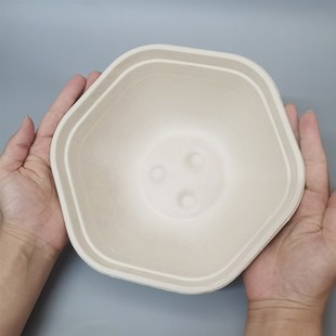 一次性六角碗纸浆打包碗可降解六角形餐盒便当盒饭盒轻食沙拉盒