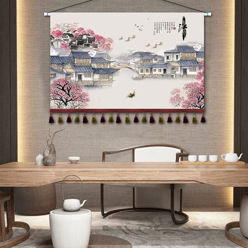 中式水墨山水挂画布艺卧室床头装饰画沙发背景墙挂毯茶室挂布定制,居家布艺,挂毯/壁毯,淘宝优惠券,粉丝福利购,淘宝优惠卷
