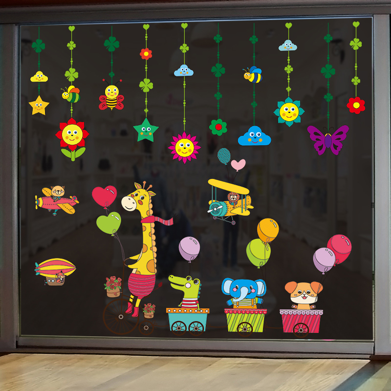 卡通玻璃窗贴 装饰 个性创意静电贴纸幼儿园教室窗户玻璃贴画双面图片