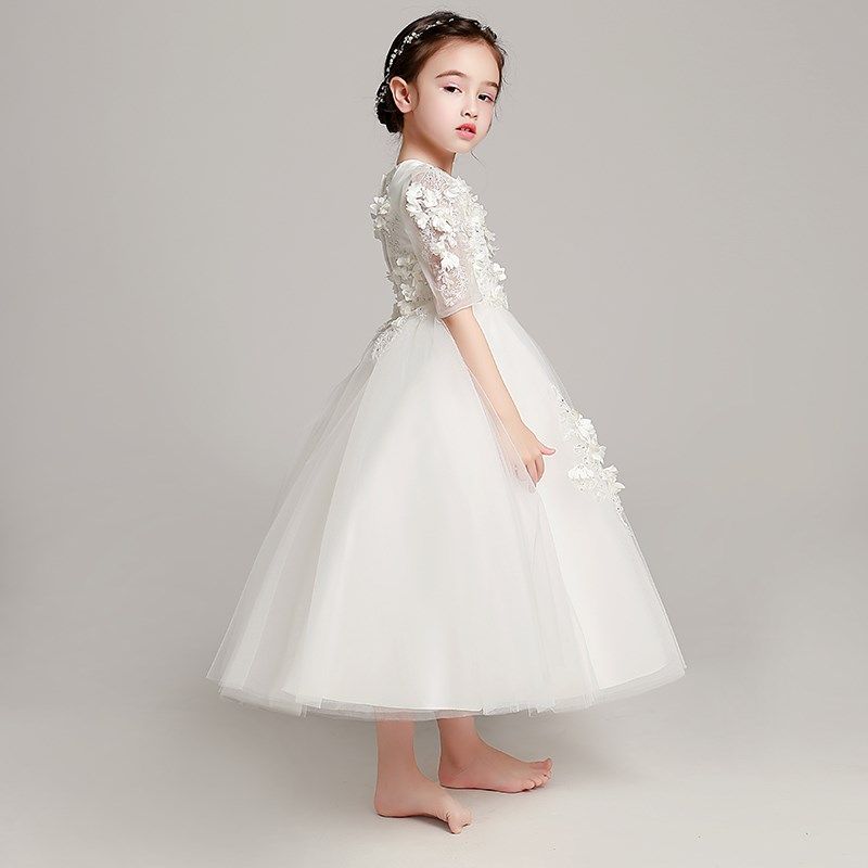 女童晚礼服裙女孩婚纱长款儿童公主裙小花童主持人钢琴演出服长袖
