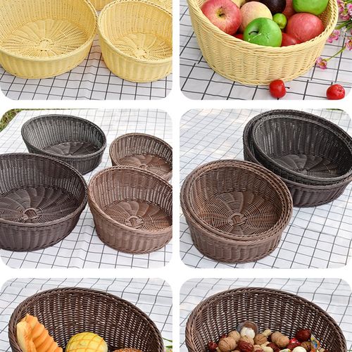 超市水果堆头篮仿藤编蔬菜筐面包陈列展示框圆形斜口家用收纳蓝子