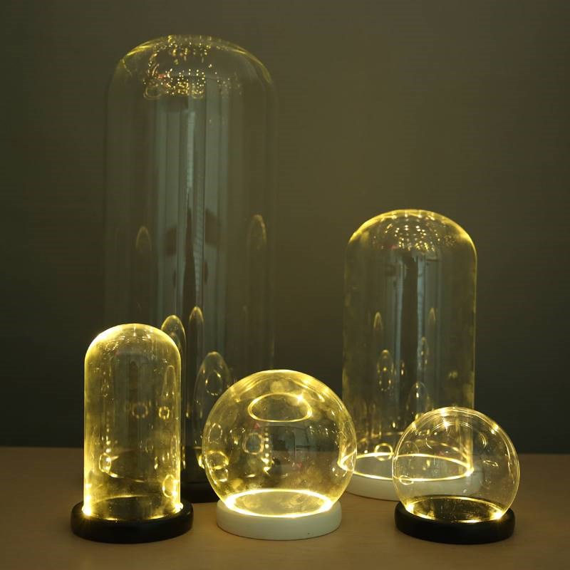 发光玻璃罩防尘罩diy装饰桌面摆件永生花干花玻璃罩子展示盒