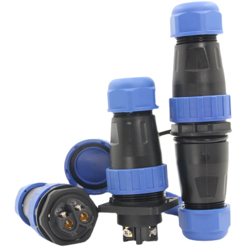 LD28免焊接2芯针圆形防水航空座公母对连接器后螺母法兰5