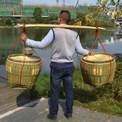湘西纯手工竹编箩筐 圆形竹筐竹匾配套 收纳筐 超市展架筐 囍筐