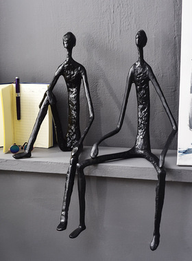 抽象铸铁黑人雕塑吊脚坐姿人物样板房售楼部电视柜客厅家居