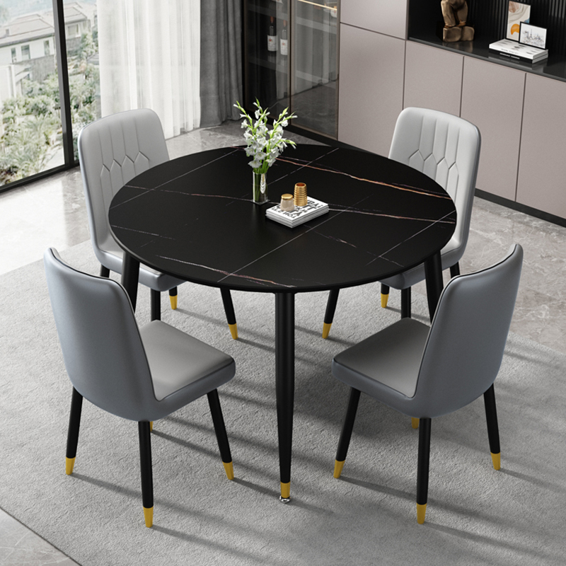 圆形岩板餐桌家用小户型现代餐厅饭桌正方形大理石餐桌椅