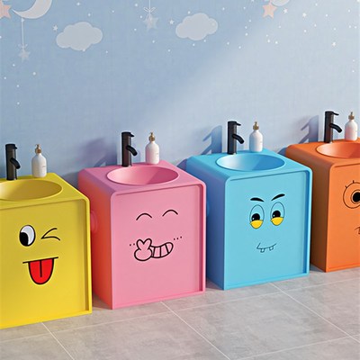 幼儿园工业风彩色儿童洗手池宝宝立柱盆洗脸盆洗手盆落地式洗手台