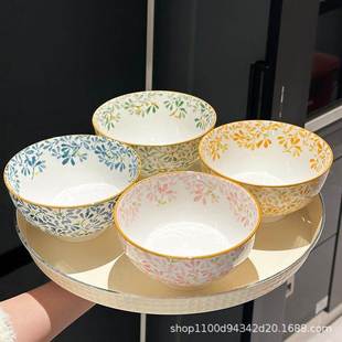 家用沙拉碗6英寸碗餐具汤碗釉下彩高脚米饭碗 陶瓷拉面碗2025新款