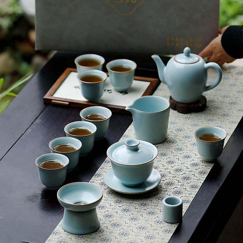 汝窑功夫茶具套装中式轻奢风汝瓷开片可养茶杯陶瓷泡茶壶礼品,餐饮具,整套茶具,淘宝优惠券,粉丝福利购,淘宝优惠卷