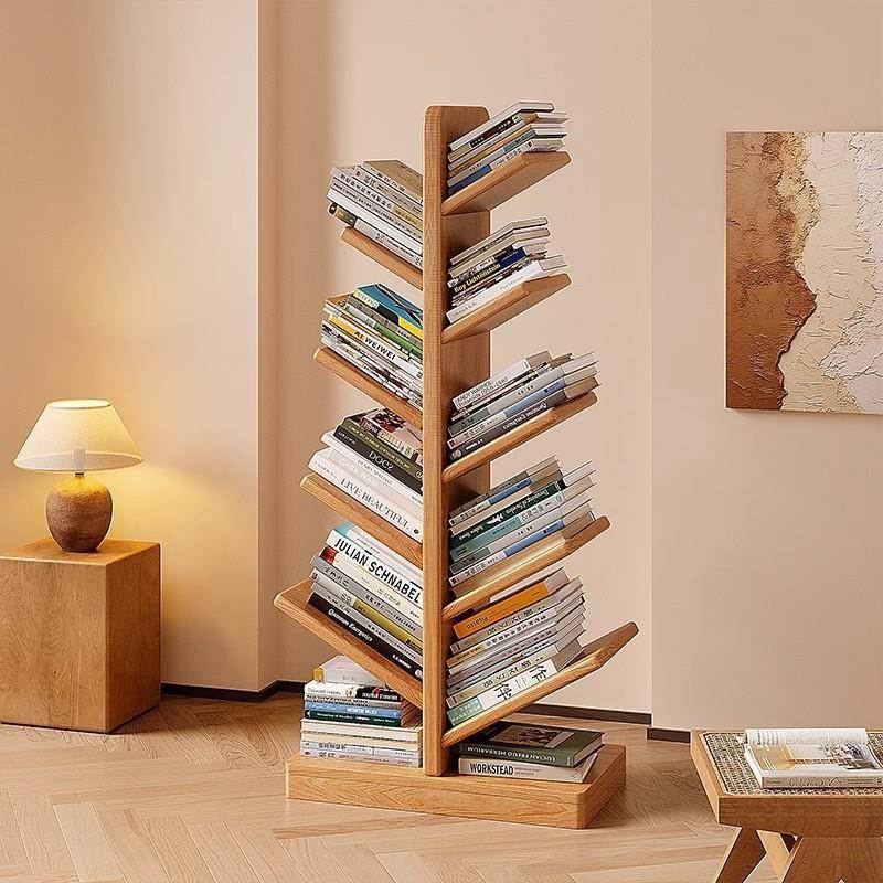 全实木树形书架落地置物架靠墙角落拐角转角创意儿童客厅小型书柜
