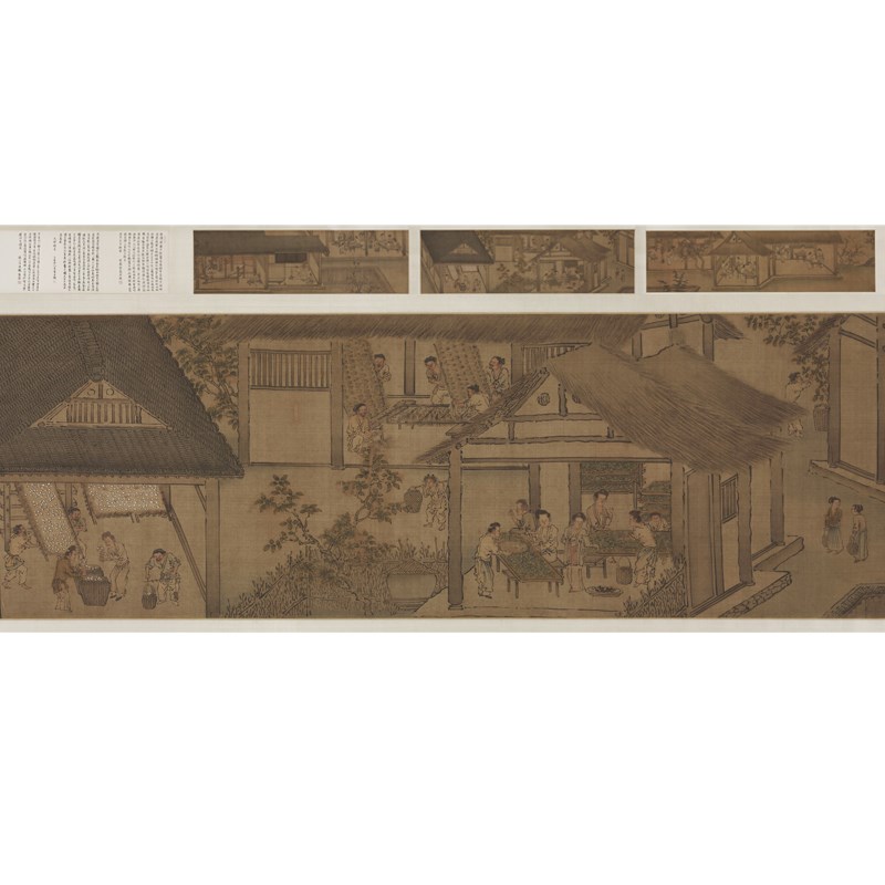 南宋梁楷 蚕织图卷 复古书画人物国画真迹绢布微喷古复制装饰画