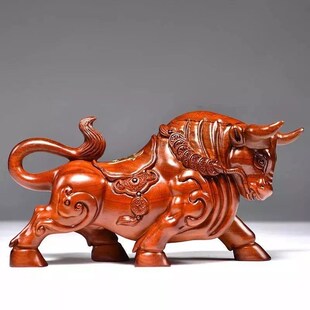 黑檀木雕华尔街牛生肖牛实木雕刻工艺品家居客厅装饰红木礼品