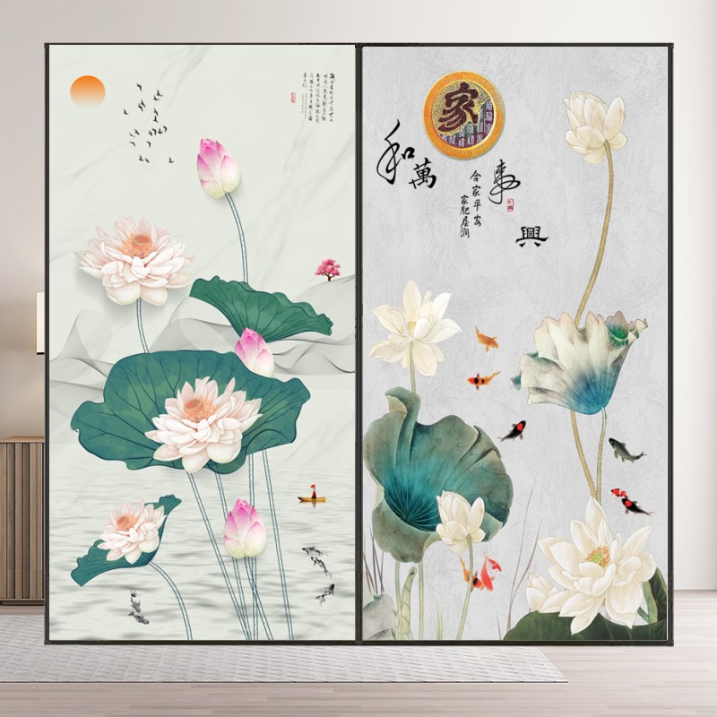 门贴纸翻新玻璃卫生间改造衣柜整张电梯古风荷花自粘浴室移门厕所