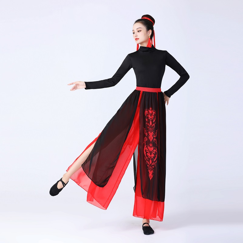 古典国潮中国风演出服扇子舞汉服表演服黑红雪龙吟芒种少年志功夫