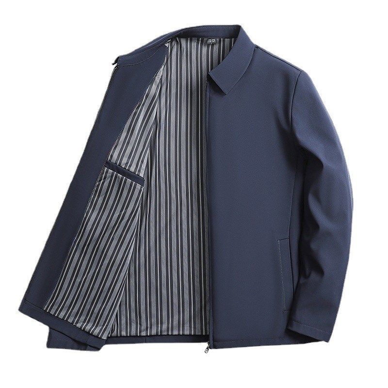 高档男士中老年爸爸红色夹克外套24春秋新款商务中年翻领政夹克衫