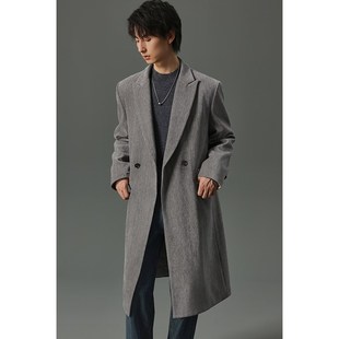 【储格】雪尼尔毛呢大衣男中长款枪驳领垫肩保暖加厚冬季外套风衣