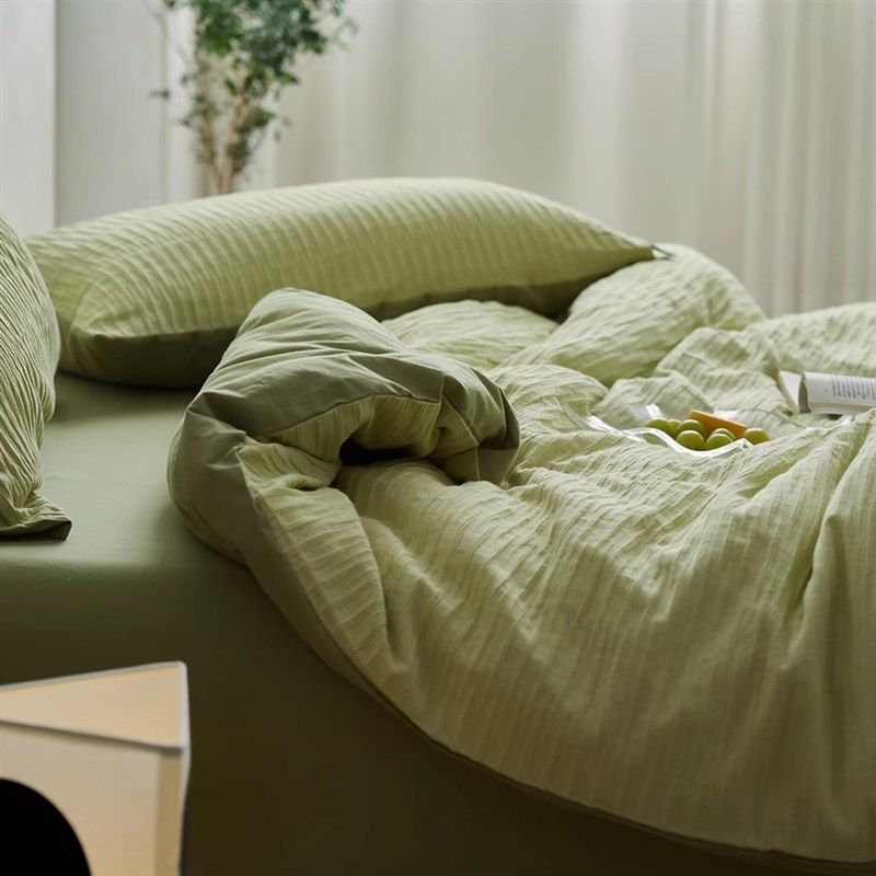 四月物语/日式简约泡泡纱全棉床上四件套纯棉床单三件套被套床品