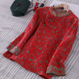 家居服夏季 纯棉双层纱布盘扣睡衣女 宽松版 新中式 复古春秋款