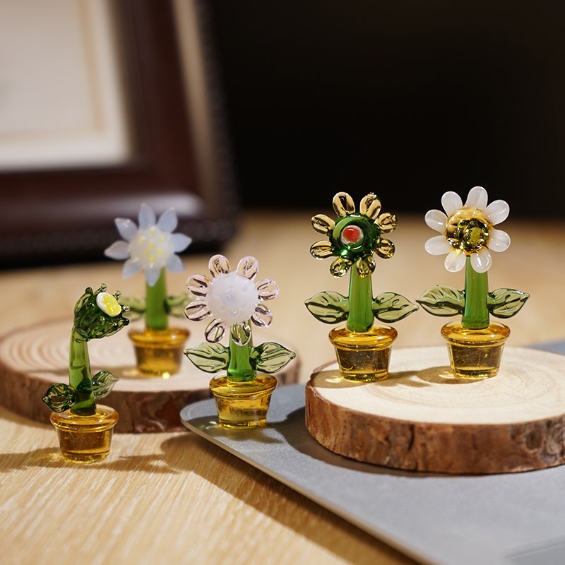 向阳小花朵手工琉璃小摆件创意桌面电脑显示器车载屏幕装饰品