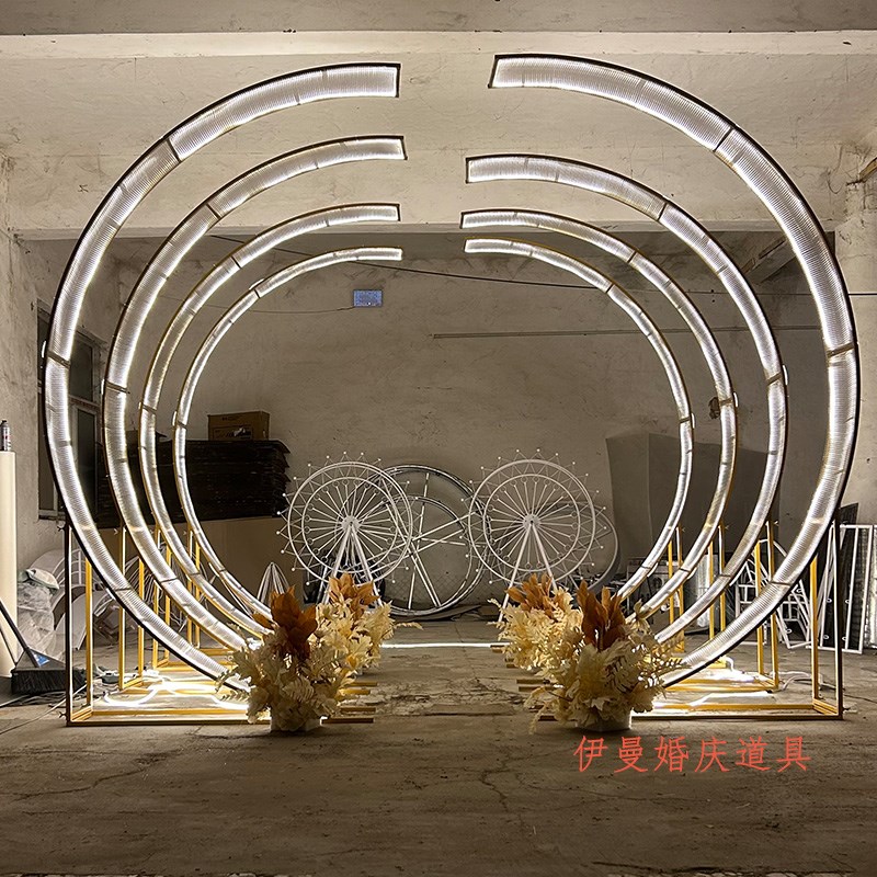 新款婚庆道具星光大道铁艺阳光板拱门T台路引婚礼堂装饰布置