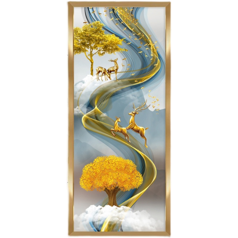 新中式麋鹿家和福贵艺术玻璃屏风隔断背景墙磨砂透光双面入户玄关