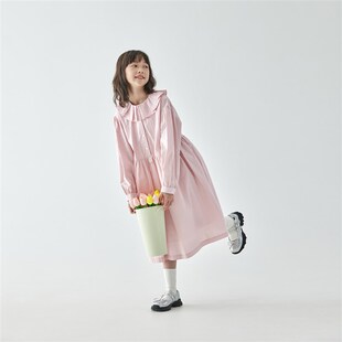 棵初2025年秋季女童花瓣领长袖连衣裙亲子装全棉收腰衬衫裙