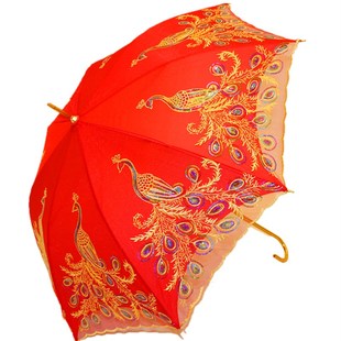 红色伞婚庆结婚用红雨伞新娘出门出嫁喜庆蕾丝长铝合金复古