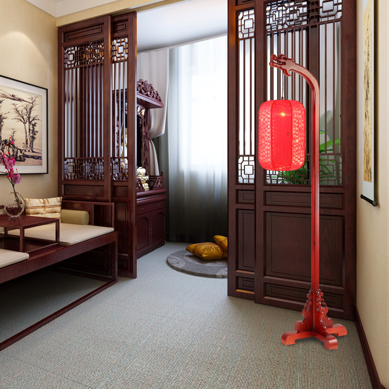 中式实木落地灯明清古典书房卧室红木落地灯具仿古羊皮客厅灯